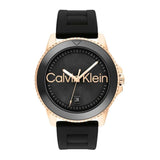 CALVIN KLEIN AQUEOUS GOLD DIAL BLACK SILICONE WATCH 25200426