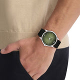 CALVIN KLEIN ASCEND GREEN DIAL BLACK LEATHER WATCH 25200454