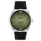 CALVIN KLEIN ASCEND GREEN DIAL BLACK LEATHER WATCH 25200454