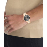 CALVIN KLEIN ICONIC AUTO BLACK DIAL ROSE GOLD STEEL WATCH 25300025