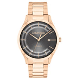 CALVIN KLEIN ICONIC AUTO BLACK DIAL ROSE GOLD STEEL WATCH 25300025