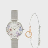 OLIVIA BURTON OBGSET145 SUNLIGHT FLORAL SILVER STEEL WATCH