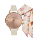 OLIVIA BURTON WATCH OBGSET51 VEGAN FRIENDLY & FLORAL ROSE GOLD SCARF