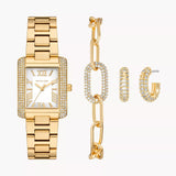 MICHAEL KORS MK4837SET EMERY THREE-HAND GOLD-TONED STEEL WATCH, BRACELET & EARRINGS GIFT SET