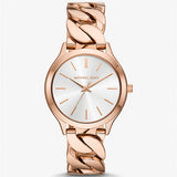 MICHAEL KORS MK7473 SLIM RUNWAY ROSE GOLD-TONE CURB LINK STEEL WATCH