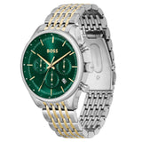 HUGO BOSS CHRONOGRAPH GREEN DIAL TWO-TONE GOLD STEEL WATCH 1514081