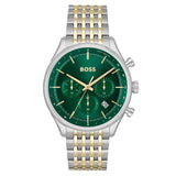 HUGO BOSS CHRONOGRAPH GREEN DIAL TWO-TONE GOLD STEEL WATCH 1514081