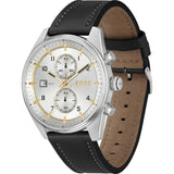 HUGO BOSS SKYTRAVELLER BLACK LEATHER WATCH 1514147