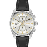 HUGO BOSS SKYTRAVELLER BLACK LEATHER WATCH 1514147