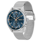 HUGO BOSS SKYTRAVELLER BLUE DIAL MESH STEEL WATCH 1514149