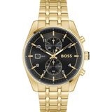 HUGO BOSS SKYTRAVELLER BLACK DIAL GOLD-TONE STEEL WATCH 1514152