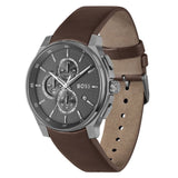 HUGO BOSS PEAK 2.0 GRAY DIAL BROWN LEATHER WATCH 1514187