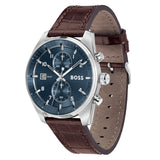 HUGO BOSS SKYTRAVELLER BLUE DIAL BROWN LEATHER WATCH 1514194