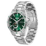 HUGO BOSS TROPER GREEN DIAL STEEL WATCH 1514200