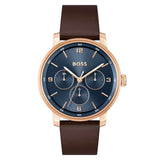 HUGO BOSS BLUE DIAL BROWN LEATHER WATCH 1514126