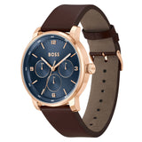 HUGO BOSS BLUE DIAL BROWN LEATHER WATCH 1514126