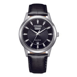 CITIZEN ECO-DRIVE BLACK DIAL CALF LEATHER WATCH AW0100-27E