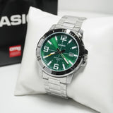 Casio General Green Dial Date Display Stainless Steel Men's Watch MTP-VD01D-3BVUDF-P