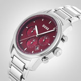 HUGO BOSS TRACE CHRONOGRAPH RED DIAL STAINLESS STEEL WATCH 1514004