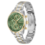 HUGO BOSS GRAND TOUR 38mm GREEN DIAL TWO-TONE GOLD STEEL WATCH 1502766