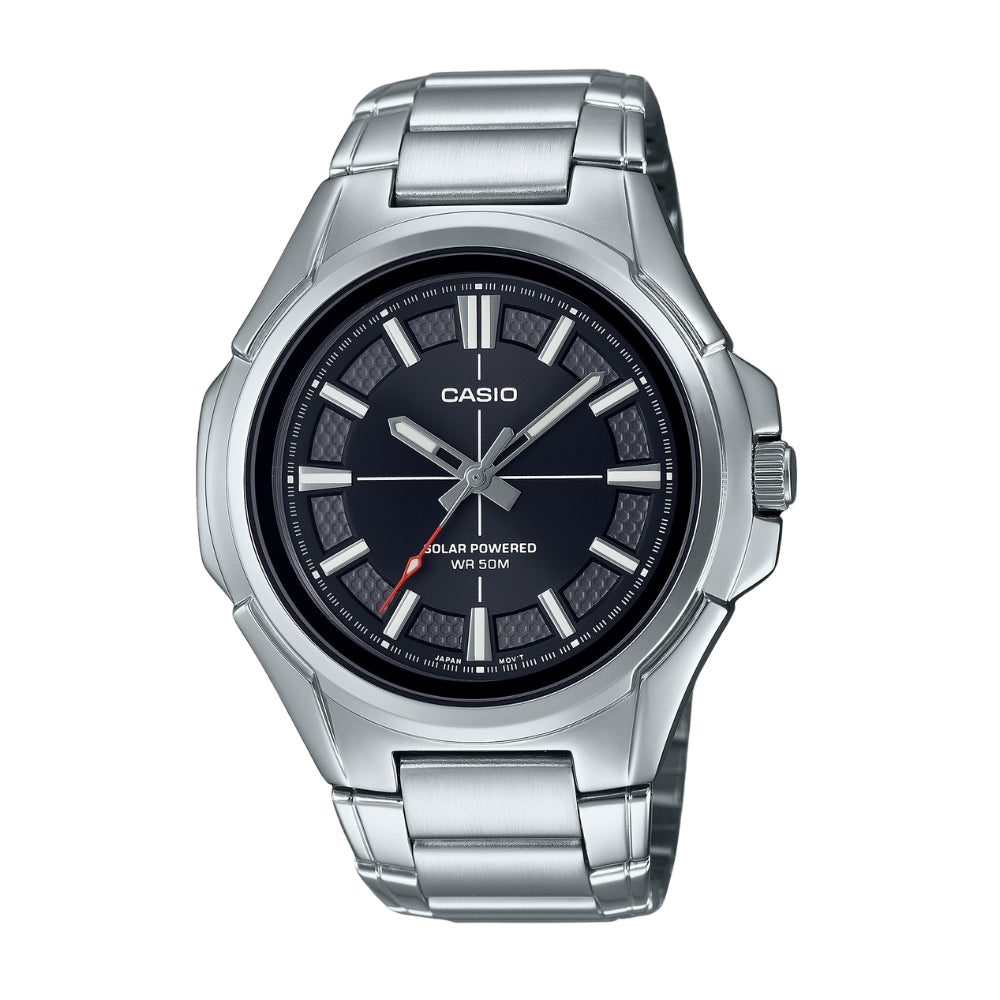 CASIO STANDARD MTP-RS100D SERIES SOLAR-POWERED STAINLESS STEEL WATCH