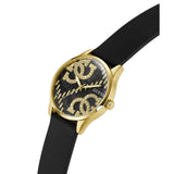 GUESS Quattro 'G' Ladies Black Gold Tone Analog Watch GW0755L3