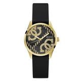 GUESS Quattro 'G' Ladies Black Gold Tone Analog Watch GW0755L3