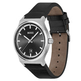 HUGO BOSS CANDOR BLACK LEATHER WATCH 1514075