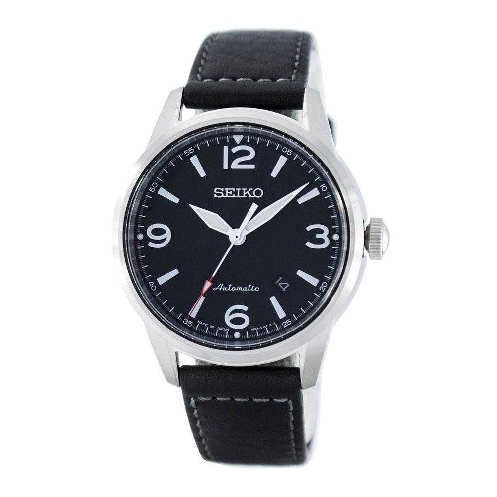 SEIKO PRESAGE SRPB07J1 AUTOMATIC MEN'S BLACK LEATHER STRAP WATCH - H2 Hub Watches