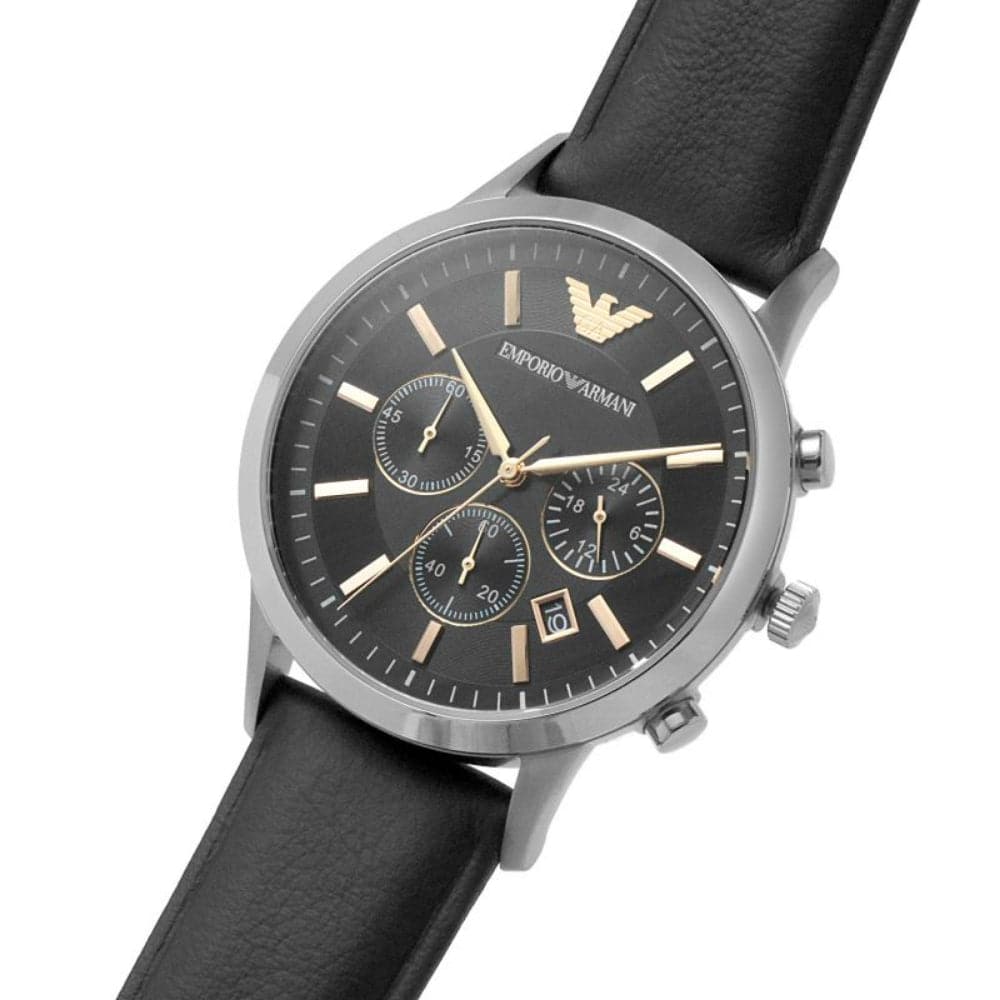 Emporio Armani AR11431 Chronograph Black Leather Men's Watch – H2 Hub