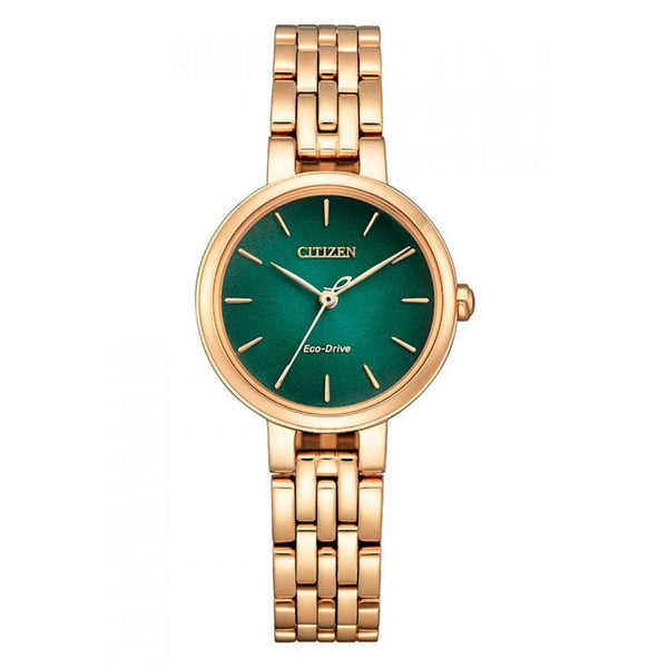 CITIZEN EM0993-82Z ECO-DRIVE ROSE GOLD TONE GREEN DIAL STAINLESS STEEL WOMEN WATCH