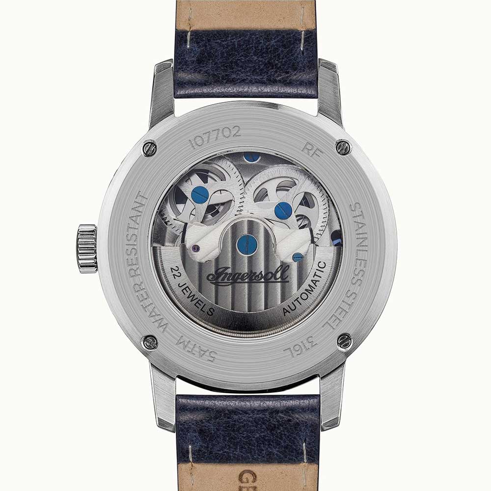 Ingersoll The Jazz Automatic Silver Stainless Steel I07702 Blue Leather Strap Men's Watch - H2 Hub Watches