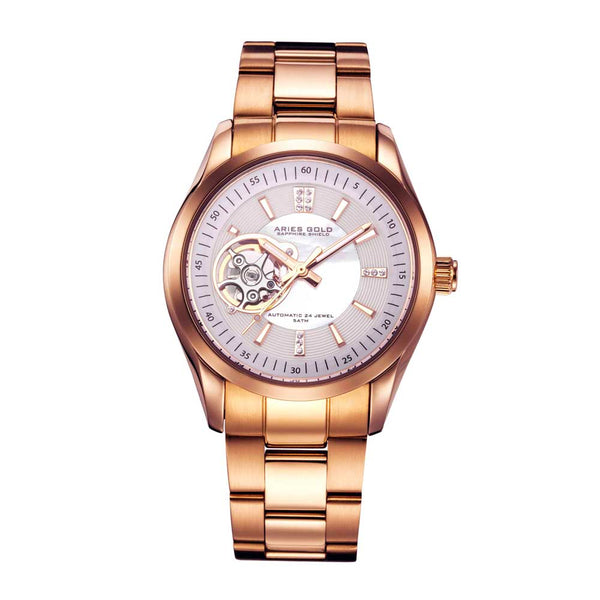 ARIES GOLD AUTOMATIC INSPIRA ROSE GOLD STAINLESS STEEL L 9003 RG-WMOP WOMEN'S WATCH - H2 Hub Watches