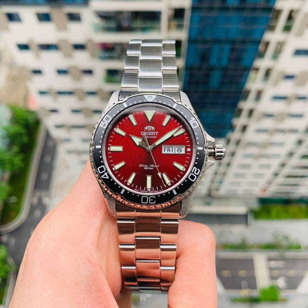 Orient red dial discount watch