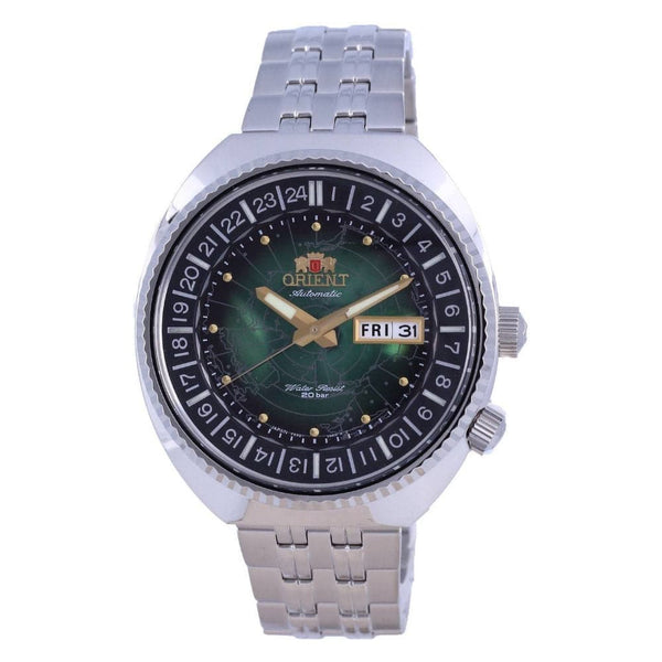 ORIENT RA-AA0E02E09C GREEN DIAL WORLD MAP STAINLESS STEEL MEN WATCH