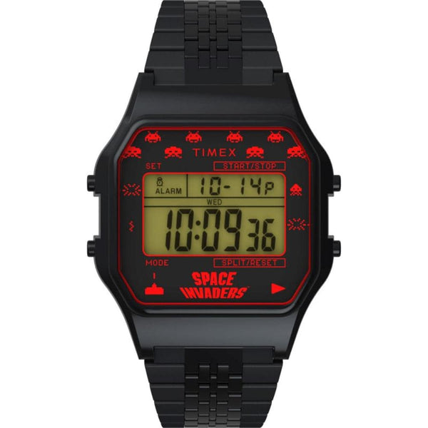 Timex Space Invaders Digital Black Stainless Steel Strap Unisex Watch TW2V30200